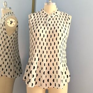Violet Claire Top, Pleated, White&Black, Large